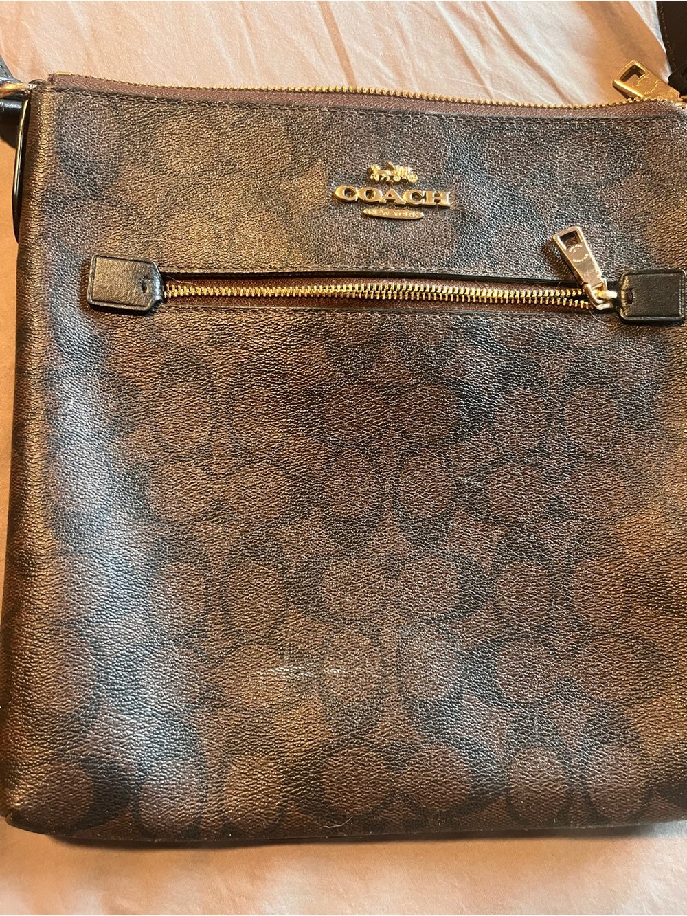 Coach Brown Signature Crossbody with Gold Hardware
